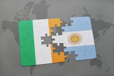 İrlanda ve Arjantin bir dünya haritası üzerinde bayrağı ile bulmaca