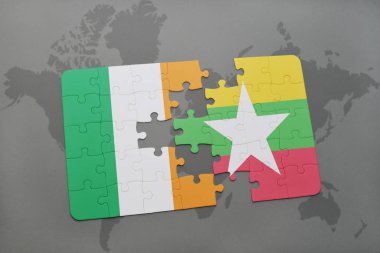 İrlanda ve myanmar ulusal bayrak bir dünya haritası üzerinde ile bulmaca