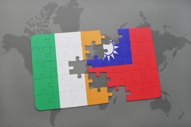İrlanda ve Tayvan ulusal bayrak bir dünya haritası üzerinde ile bulmaca
