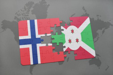 bir dünya haritası üzerinde Norveç ve burundi bayrağı ulusal ile bulmaca