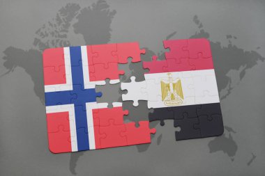 Norveç ve Mısır ulusal bayrak bir dünya haritası üzerinde ile bulmaca