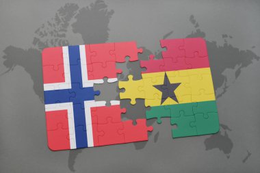 Norveç ve Gana bir dünya haritası üzerinde bayrağı ile bulmaca