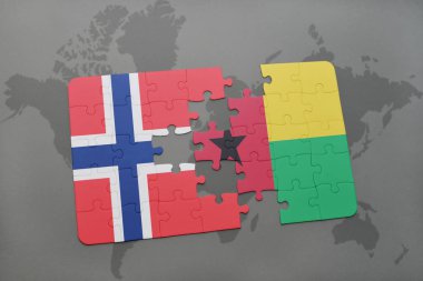 Bulmaca ile ulusal bayrak Norveç ve Gine bissau bir dünya haritası üzerinde