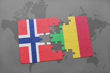 Norveç ve mali bir dünya haritası üzerinde bayrağı ile bulmaca