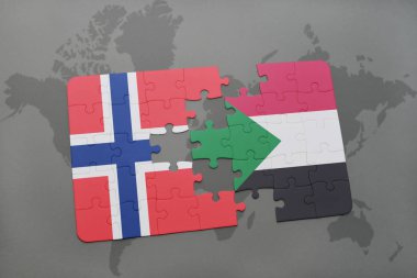 Norveç ve sudan bir dünya haritası üzerinde bayrağı ile bulmaca