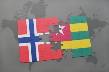 Norveç ve togo bir dünya haritası üzerinde bayrağı ile bulmaca