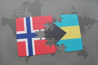 Norveç ve Bahamalar bir dünya haritası üzerinde bayrağı ile bulmaca