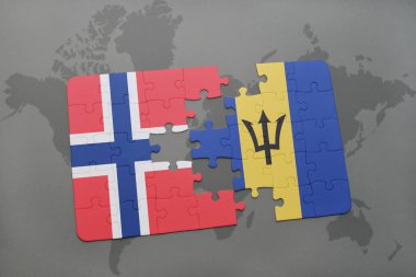 bir dünya haritası üzerinde Norveç ve barbados bayrağı ulusal ile bulmaca