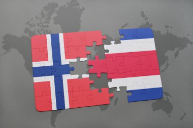Norveç ve Kosta Rika bir dünya haritası üzerinde bayrağı ile bulmaca