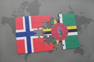 Norveç ve Dominika bir dünya haritası üzerinde bayrağı ile bulmaca