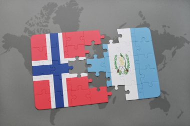 Norveç ve guatemala ulusal bayrak bir dünya haritası üzerinde ile bulmaca