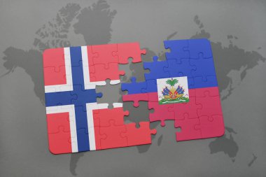 Norveç ve haiti ulusal bayrak bir dünya haritası üzerinde ile bulmaca