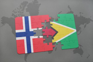Norveç ve guyana bir dünya haritası üzerinde bayrağı ile bulmaca