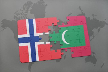 bir dünya haritası üzerinde Norveç ve Maldivler bayrağının Ulusal bulmaca
