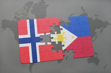 Norveç ve Türkiye ulusal bayrak bir dünya haritası üzerinde ile bulmaca