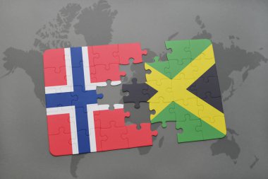 Norveç ve Jamaika bir dünya haritası üzerinde bayrağı ile bulmaca