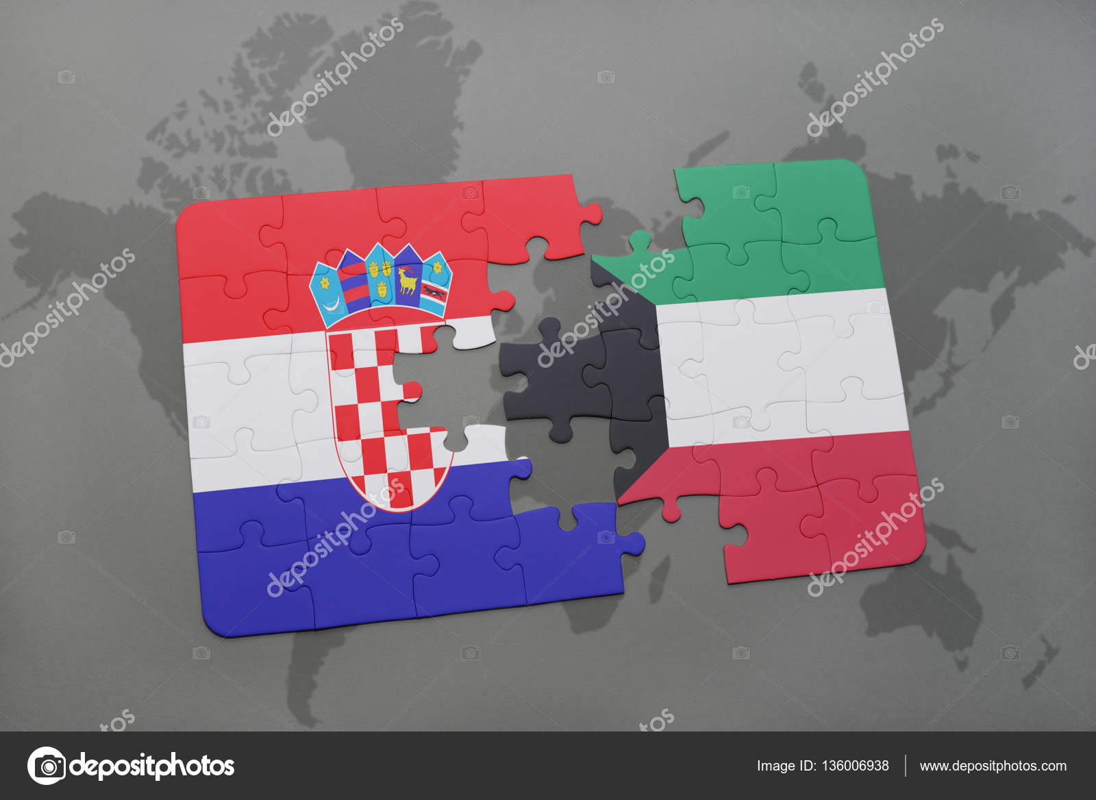 Puzzle Avec Le Drapeau National De La Croatie Et Le Koweït