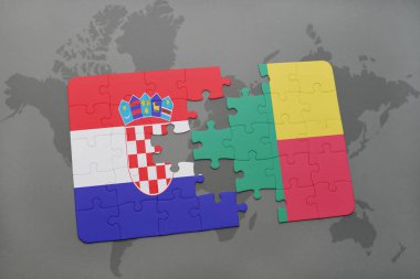 Hırvatistan ve benin bir dünya haritası üzerinde bayrağı ile bulmaca