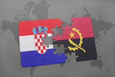 Hırvatistan ve angola ulusal bayrak bir dünya haritası üzerinde ile bulmaca