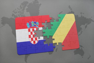 Hırvatistan bayrağı ve bir dünya haritası üzerinde Kongo Cumhuriyeti ile bulmaca