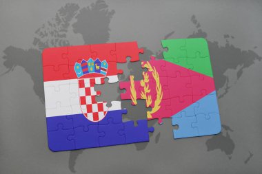 Hırvatistan ve Eritre ulusal bayrak bir dünya haritası üzerinde ile bulmaca
