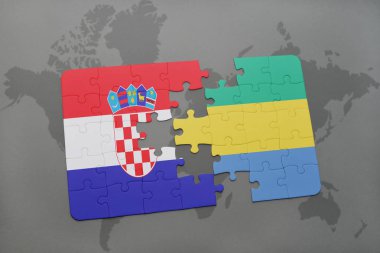 Hırvatistan ve gabon bir dünya haritası üzerinde bayrağı ile bulmaca