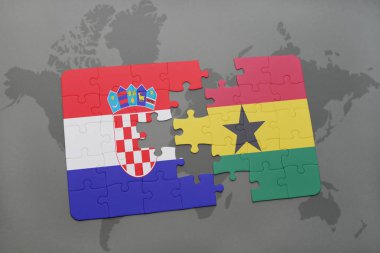 Hırvatistan ve Türkiye ulusal bayrak bir dünya haritası üzerinde ile bulmaca