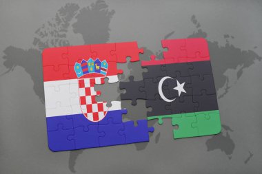 Hırvatistan ve libya ulusal bayrak bir dünya haritası üzerinde ile bulmaca