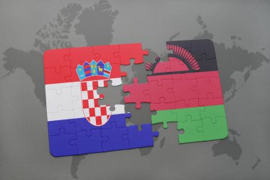 Hırvatistan ve Malavi bir dünya haritası üzerinde bayrağı ile bulmaca