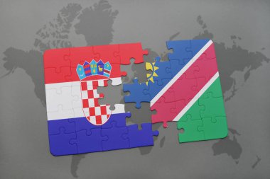 Hırvatistan ve Namibya ulusal bayrak bir dünya haritası üzerinde ile bulmaca