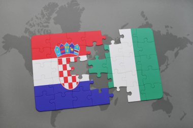 Hırvatistan ve Türkiye ulusal bayrak bir dünya haritası üzerinde ile bulmaca