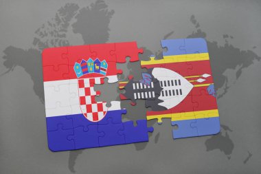 Hırvatistan ve Svaziland ulusal bayrak bir dünya haritası üzerinde ile bulmaca