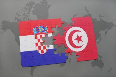 Hırvatistan ve Tunus bir dünya haritası üzerinde bayrağı ile bulmaca