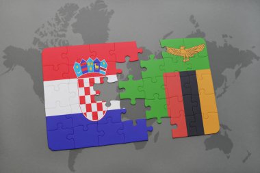Hırvatistan ve Zambiya bir dünya haritası üzerinde bayrağı ile bulmaca