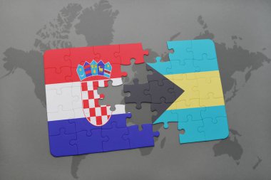 Hırvatistan ve Türkiye ulusal bayrak bir dünya haritası üzerinde ile bulmaca