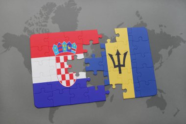 bir dünya haritası üzerinde Hırvatistan ve barbados bayrağı ulusal ile bulmaca