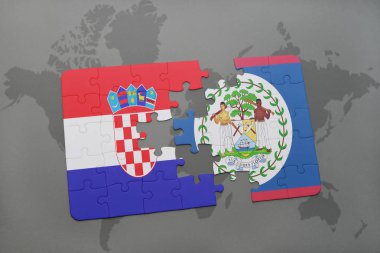Hırvatistan ve belize bir dünya haritası üzerinde bayrağı ile bulmaca