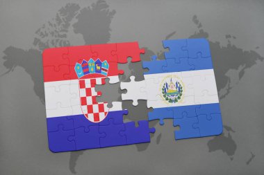 Hırvatistan ve el salvador ulusal bayrak bir dünya haritası üzerinde ile bulmaca