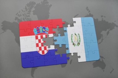 Hırvatistan ve guatemala ulusal bayrak bir dünya haritası üzerinde ile bulmaca