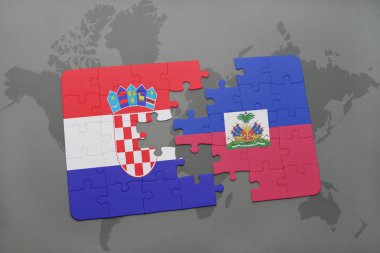 Hırvatistan ve haiti ulusal bayrak bir dünya haritası üzerinde ile bulmaca