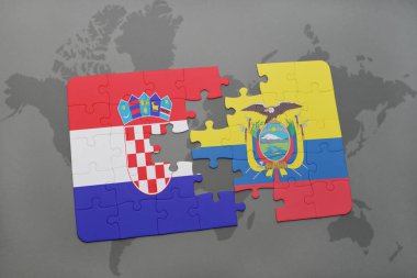 Hırvatistan ve Ekvator bir dünya haritası üzerinde bayrağı ile bulmaca