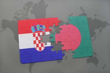Hırvatistan ve Bangladeş Ulusal bayrak bir dünya haritası üzerinde ile bulmaca