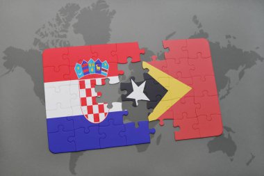 Hırvatistan bayrağı ile bulmaca ve Doğu timor bir dünya haritası üzerinde