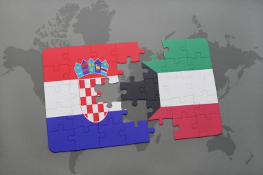 Hırvatistan ve Kuveyt ulusal bayrak bir dünya haritası üzerinde ile bulmaca