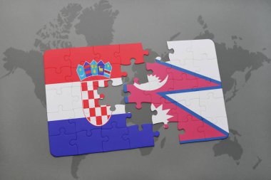 Hırvatistan ve nepal ulusal bayrak bir dünya haritası üzerinde ile bulmaca