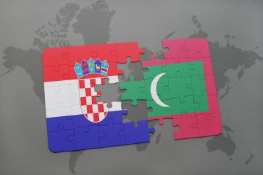 bir dünya haritası üzerinde Hırvatistan ve Maldivler bayrağının Ulusal bulmaca