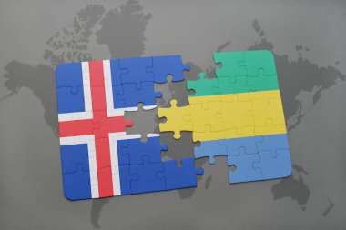 İzlanda ve gabon bir dünya haritası üzerinde bayrağı ile bulmaca