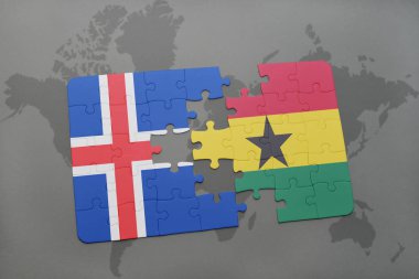 İzlanda ve Gana bir dünya haritası üzerinde bayrağı ile bulmaca