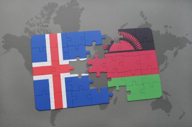 İzlanda ve Malavi bir dünya haritası üzerinde bayrağı ile bulmaca
