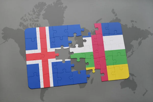 Rompecabezas con la bandera nacional de iceland y la República Centroafricana en un mapa del mundo —  Fotos de Stock